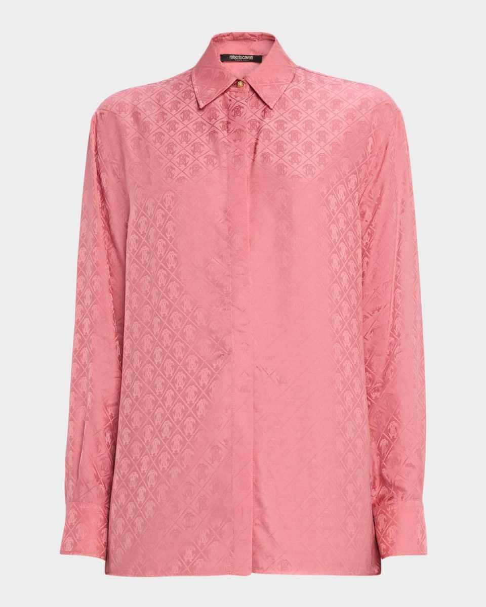 Monogram Silk Jacquard Button-Down Shirt